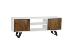 Suporte para Tv em Metal Branco com Acabamento em Madeira de Mangueira, Dimensões 135x35x51cm ALEXANDRA HOUSE LIVING