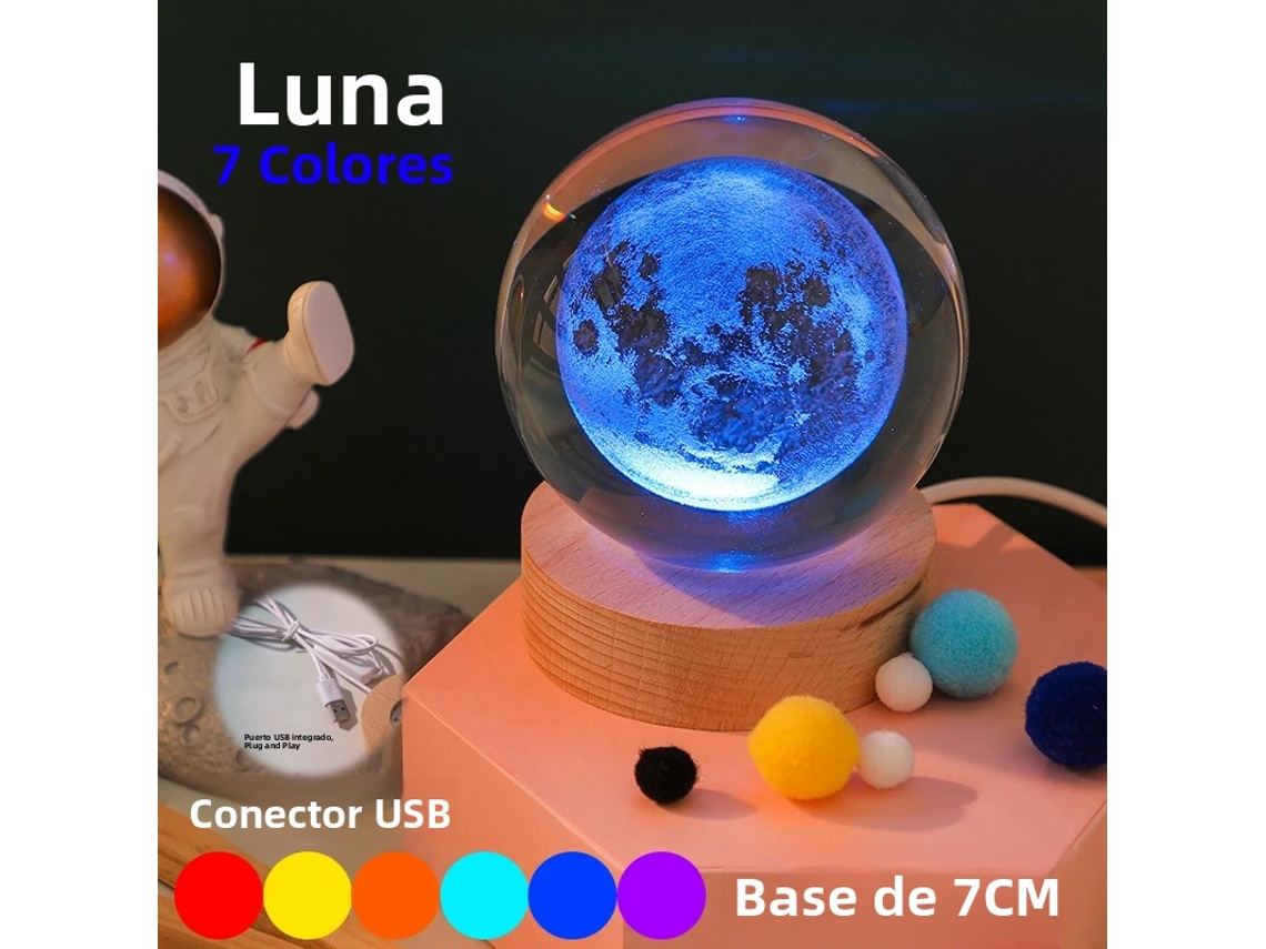 (lua De 7 Cm) Luz Noturna Led Usb Galaxy Crystal 3d Planeta Luz Lua