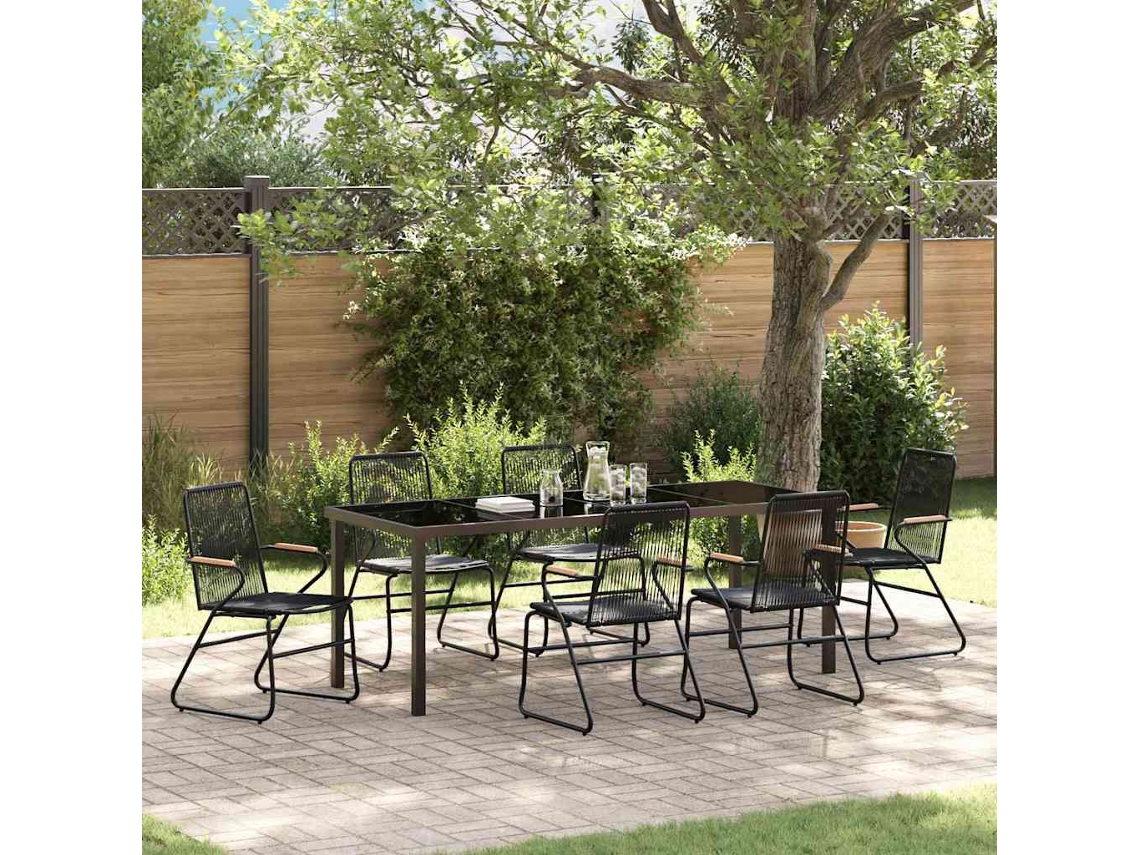 Vidaxl Conjunto De Jantar Para Jardim 7 Unid. Preto Aço Revestido A Pó