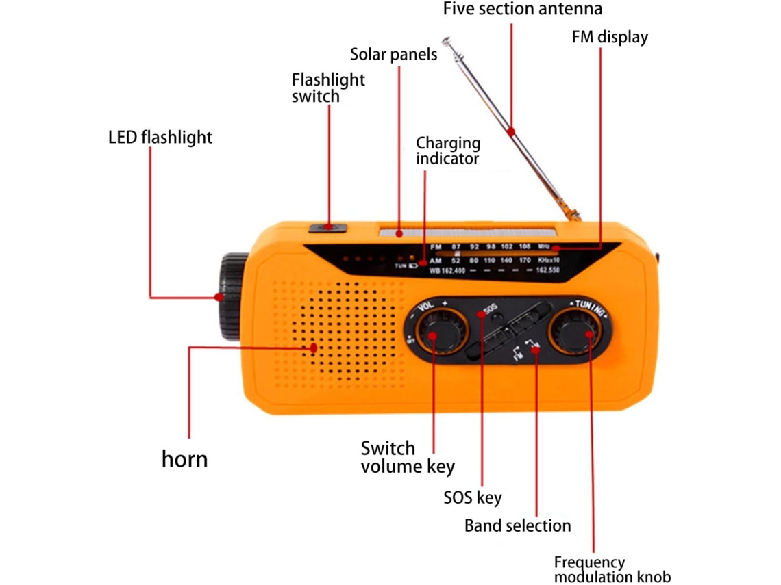 Rádio Meteorológico de Emergência com Lanterna, Laranja AQUAFORGE