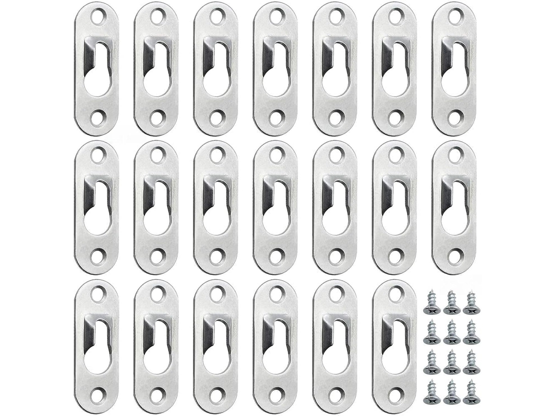 Conjunto de 30 ganchos metálicos em formato de fechadura, 45 mm x 16 mm, com 60 parafusos. Fixadores para pendurar objetos na parede.