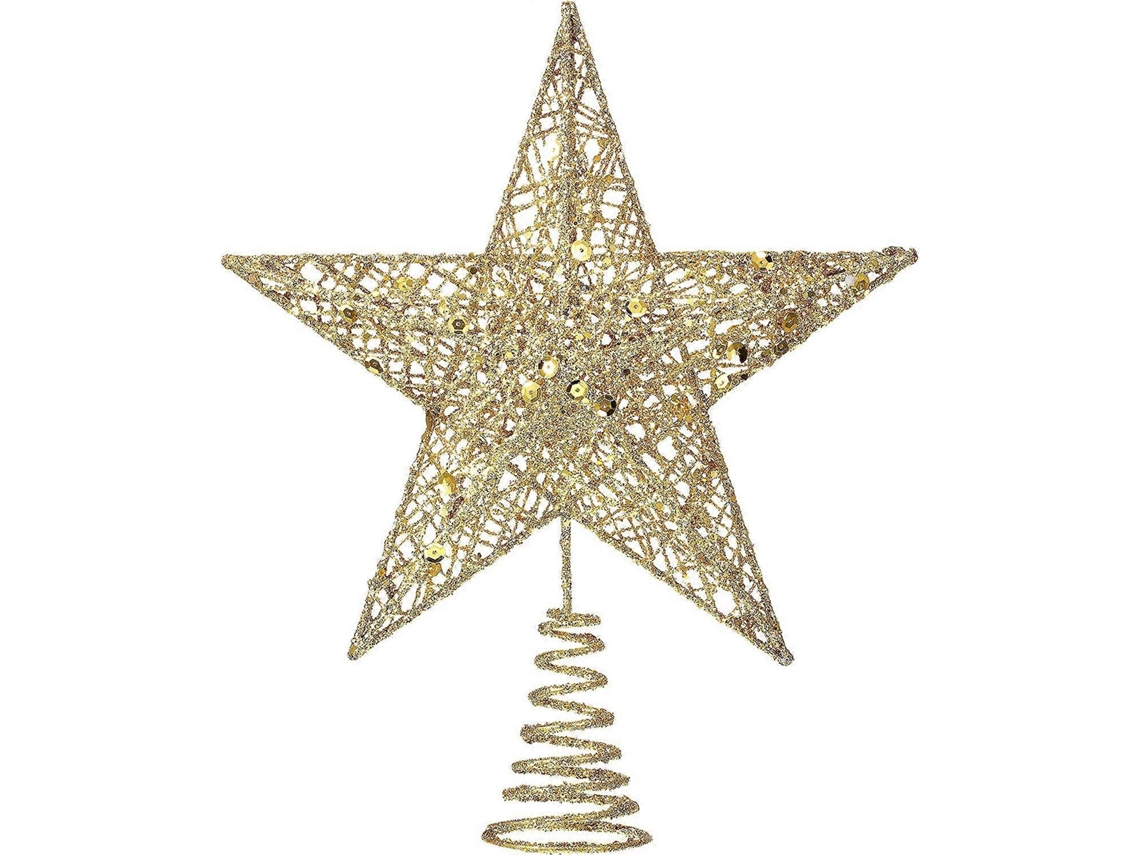 Rebe adorno de Natal Chapéu Estrela para Árvore de Natal Dourado Champan Material Fio Durável Design Oco 20cm