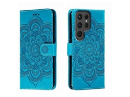 Capa De Couro Para Celular Samsung Galaxy S23 Ultra 5g Com Estampa De Mandala Solar Em Relevo