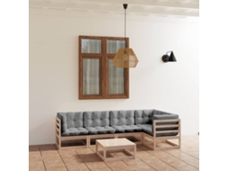 Vidaxl 6 Pcs Conjunto Lounge De Jardim Com Almofadões Pinho Maciço
