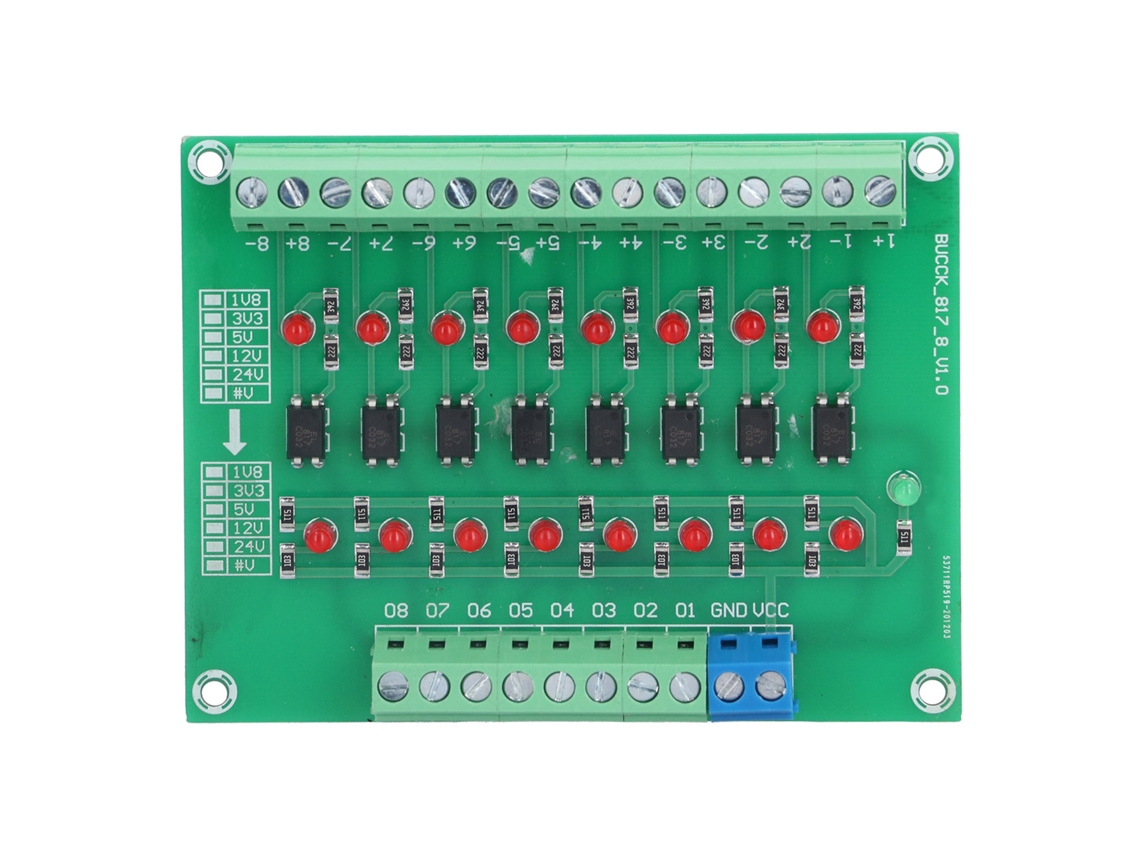 Módulo De Isolamento Óptico 24v Para 5v 8 Canais Conversor De Sinal Plc Placa Optoacoplador