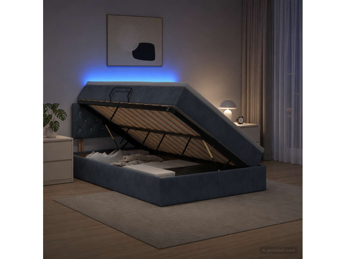Vidaxl Cama De Armazenamento Led Com Colchão Cinzento-escuro