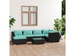Conjunto Lounge Jardim 7 Peças C/ Almofadões Vime Pe Preto Dkd Home Decor