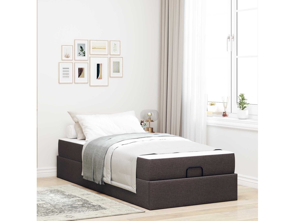 Vidaxl Estrutura de Cama com Colchão 2 Pcs Bronzeado Tecido