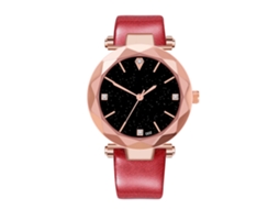 Reloj De Pulsera De Cuero Pu Moda Casual Hombre Mujer Quartz Rojo D02