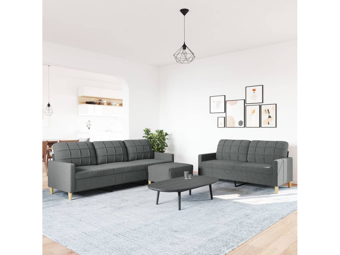 3 Pcs Conjunto de Sofás com Apoio de Pés Tecido Cinzento escuro SYFAX