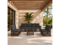 Vidaxl Conjunto De Sofá De Jardim 9 Pcs Cinza E Cinza Escuro Vime Pe