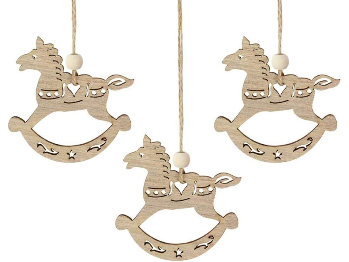 Árvore de Natal Suspensa - Conjunto de 3 Peças em Madeira - Artesanato DIY - Pingente em Formato de Coração - Presente
