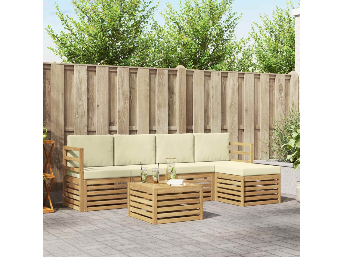 Vidaxl Conjunto De Sofás Para Exterior 6 Pcs Branco E Creme