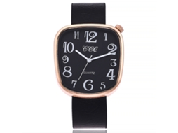 Relógio de pulso CCQ Quartz para mulheres e homens com visor numérico, preto.
