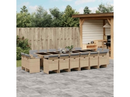 Vidaxl 11 Pcs Conj. Jantar Jardim C/ Almofadões Vime Pe Bege Misturado