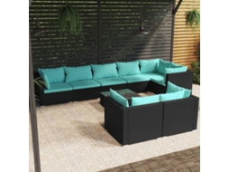 Vidaxl 9 Pcs Conjunto Lounge De Jardim C/ Almofadões Vime Pe Preto