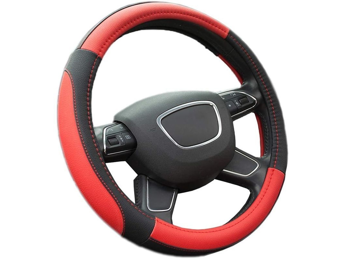 Protector De Volante Antideslizante Universal De Cuero Microfibra Transpirable 36-38cm Rojo