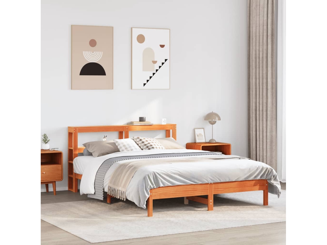 Vidaxl Cama Sem Colchão 140x200 Cm Madeira Pinho Maciça Castanho-mel