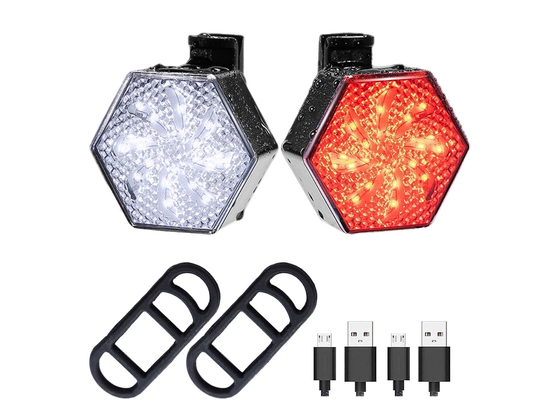 Conjunto De Luzes Para Bicicleta - Usb Recarregável, À Prova D'água (preto)