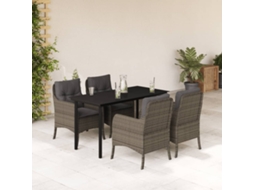 Vidaxl 5 Pcs Conjunto De Jantar P/ Jardim C/ Almofadões Vime Pe Cinza