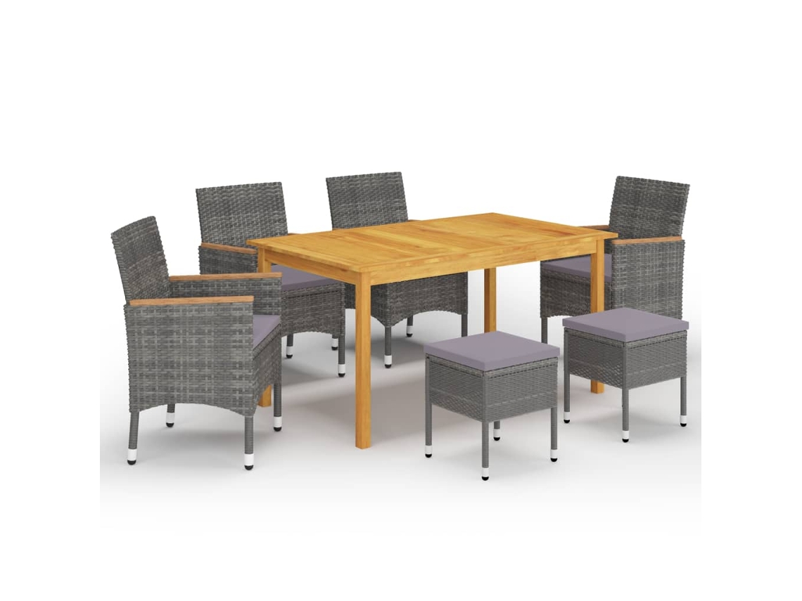 Vidaxl 7 Pcs Conjunto De Jantar Para Jardim Cinzento