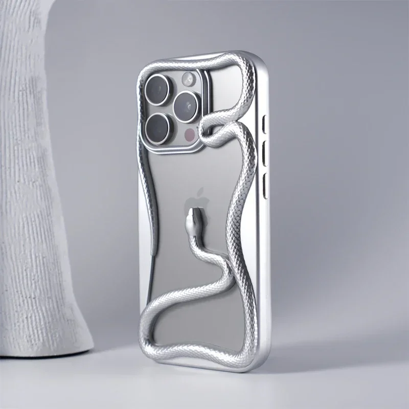 (prateado, Iphone 14 Pro) Capa Para Celular Com Padrão De Cobra 3d Perfurada Para Dissipação De Calor, Capa Protetora À Prova De Choque
