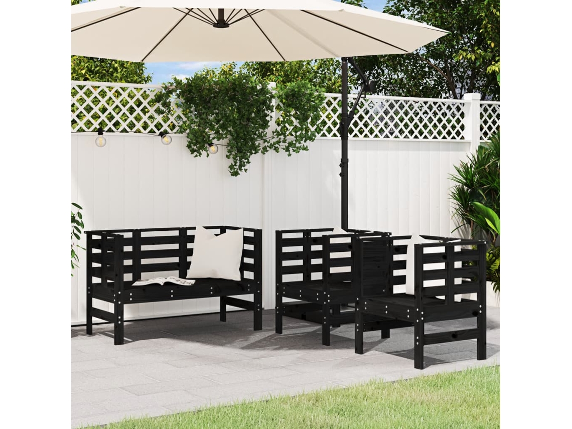Pcs Conjunto Lounge De Jardim Madeira De Pinho Maciça Preto Dkd Home Decor