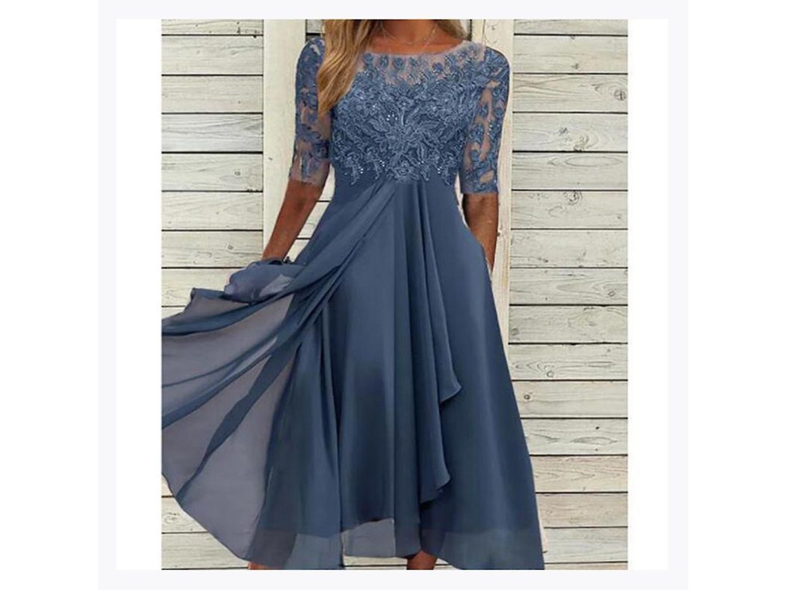 2026 vestido Midi de Encajes Con Mangas Cortas para Eventos Especiales Boda Fiesta Casual Versátil