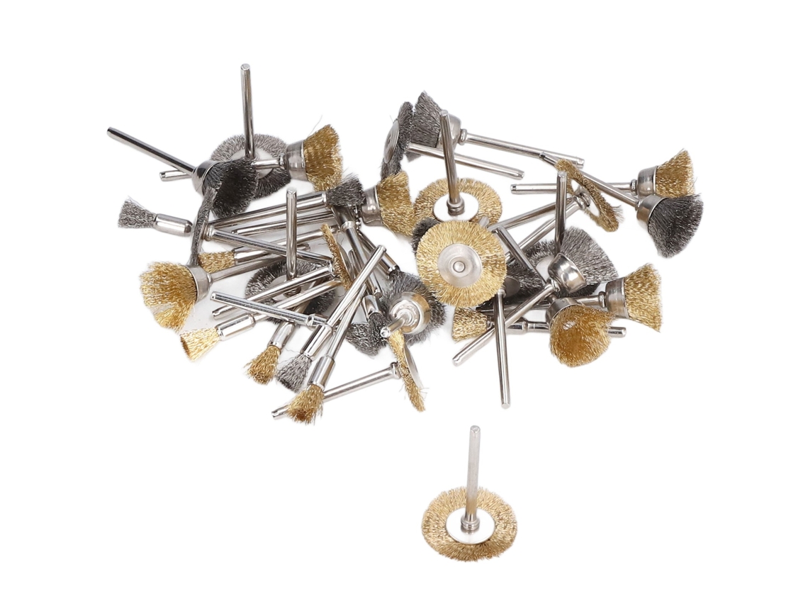 Kit completo com 36 discos de lixa de aço inoxidável e latão com ponta de escova para polimento e limpeza.
