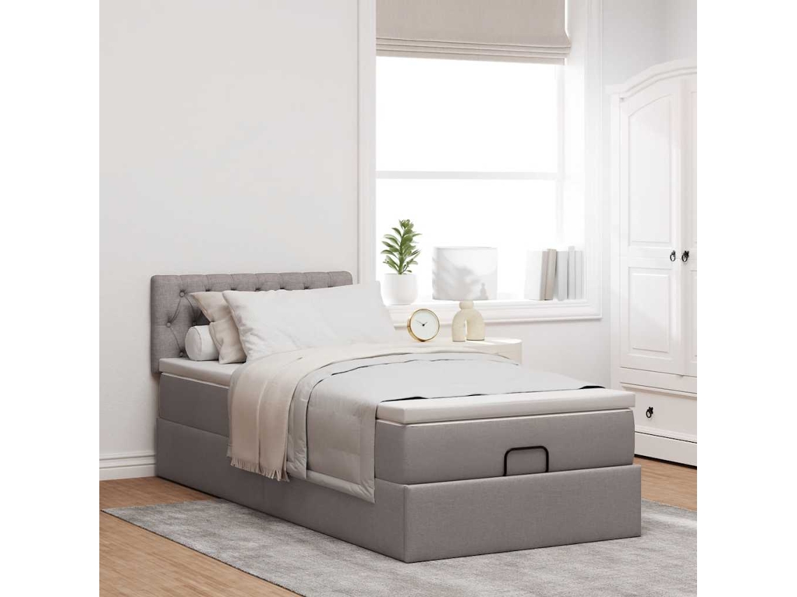 Vidaxl Cama Otomana Com Colchão 90x200 Cm Tecido Cinza