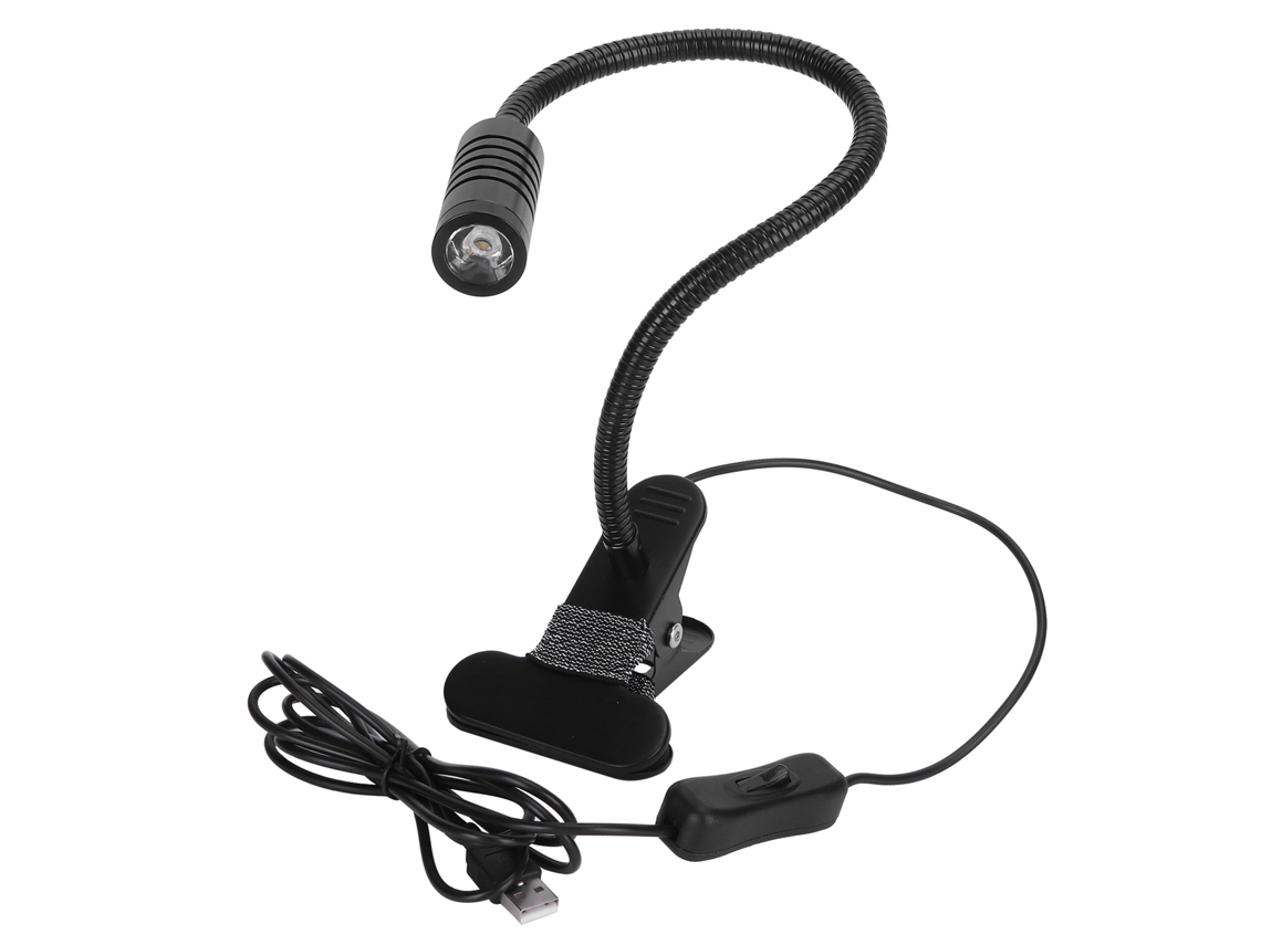 Luz clip on para estudo com pescoço flexível 360°, alimentação usb, material alumínio, luz quente | S/MARCA