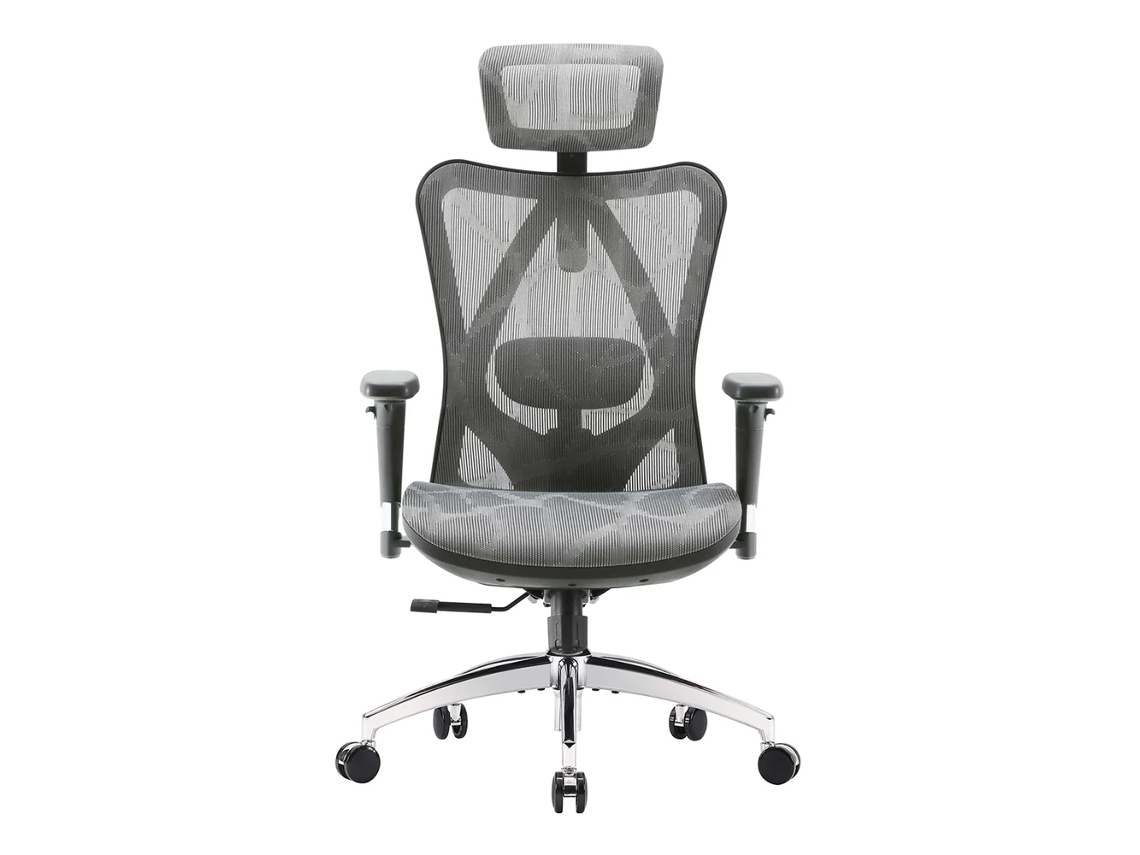 Cadeira ergonômica M57 com braços 3D, suporte lombar, tela, 150 kg, altura e inclinação ajustáveis. Certificação SGS/BIFMA. Cinza escuro. Sihoo