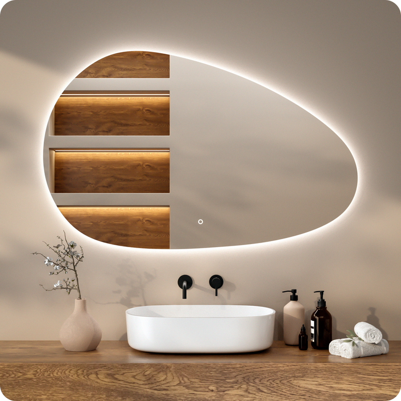 Espelho De Banheiro 150x93 Cm Assimétrico Sem Moldura Antiembaçante Com Luz Led Iluminada Mirlux