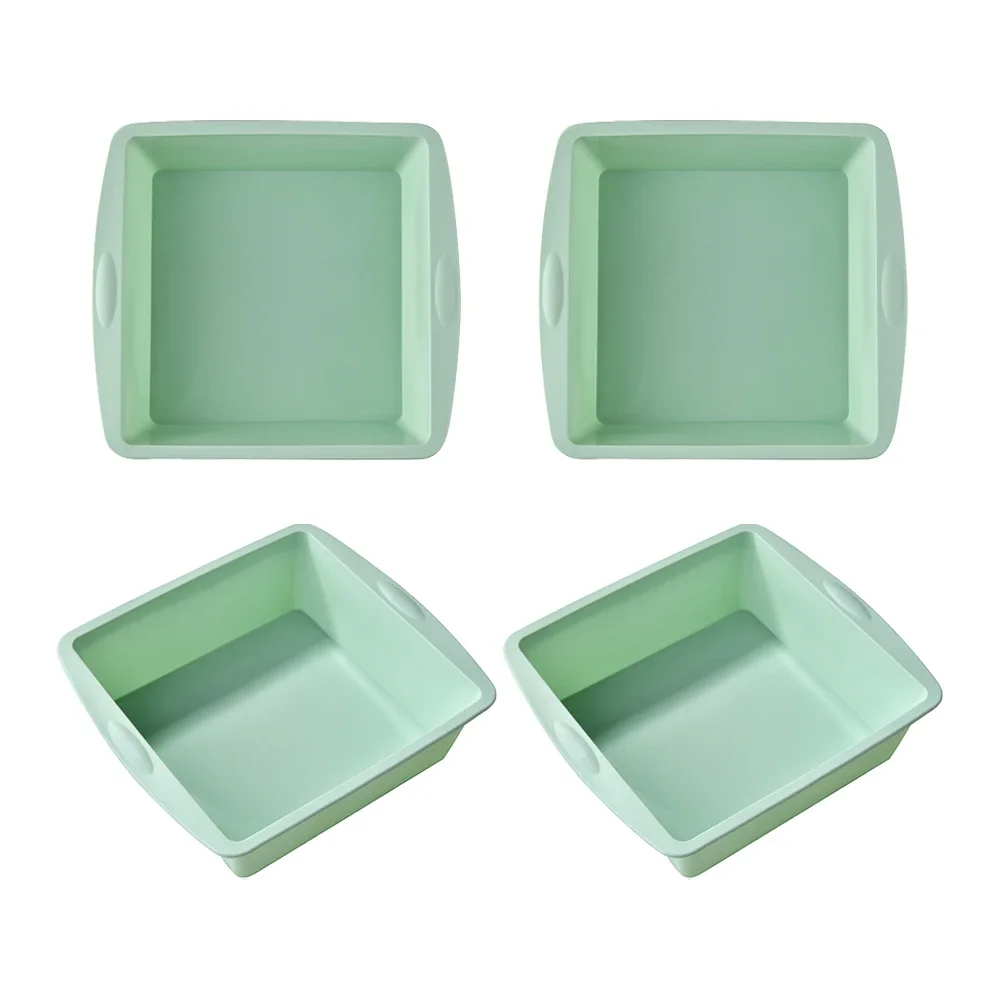 Forma Quadrada de Silicone para Bolo, Fácil de Desenformar, Adequada para Assar, Durável. MDUG (conjunto Verde de 4 Peças)