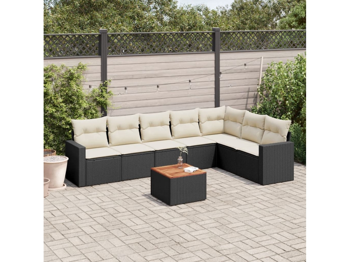 8 Pcs Conjunto Sofás De Jardim Com Almofadões Vime Pe Preto Dkd Home Decor