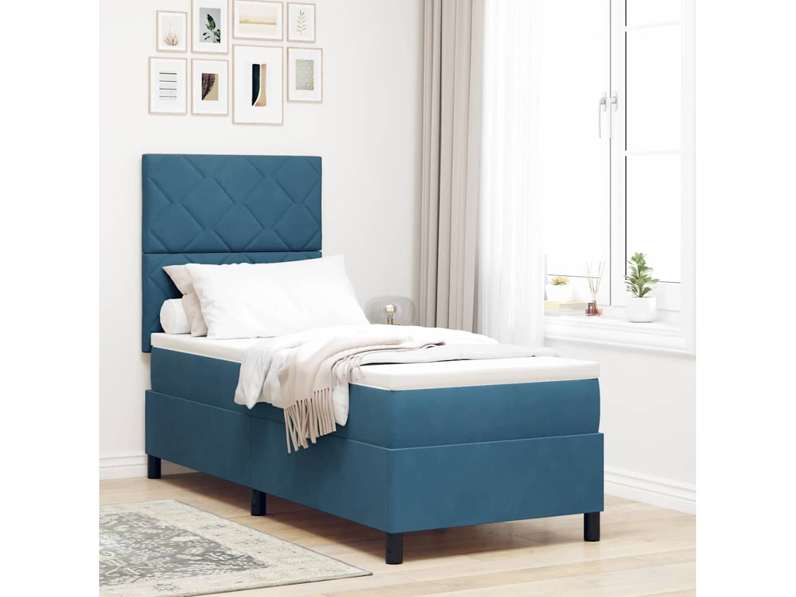 Vidaxl Cama Box Com Cabeceira Azul Escuro 80 X 200 Cm Veludo