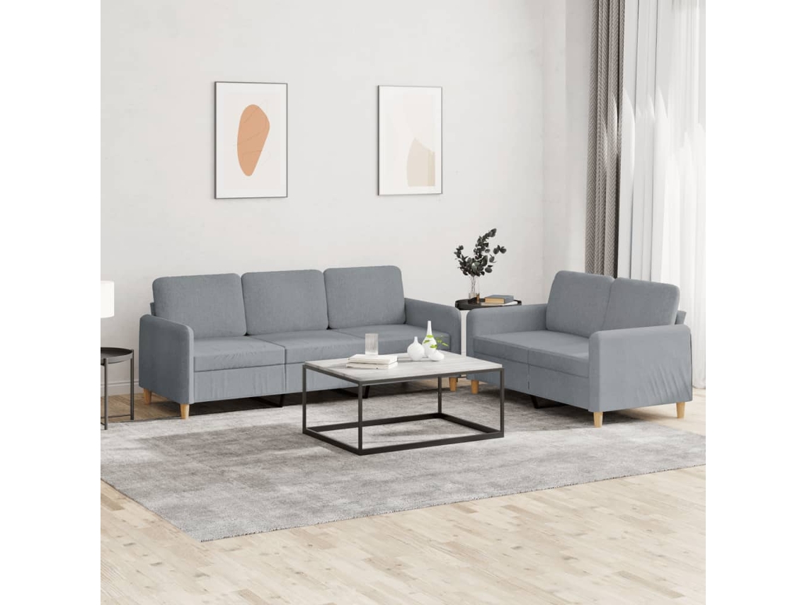Vidaxl 2 Pcs Conjunto De Sofás Com Almofadões Tecido Cinzento-claro
