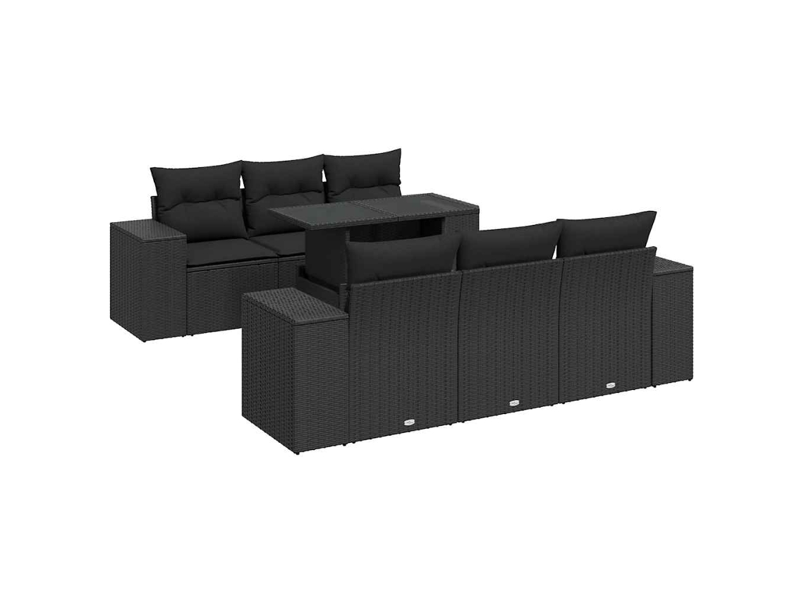 Conjunto de 7 Sofás para Jardim com Almofadões Vime Pe Preto MAISON EXCLUSIVE (7 pcs)