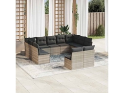 Vidaxl 11 Pcs Conjunto Sofás De Jardim C/ Almofadões Vime Pe Cinzento