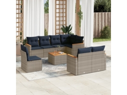 Vidaxl Conjunto De Sofá De Jardim De 9 Peças Com Almofadas Em Rattan Sintético Cinza