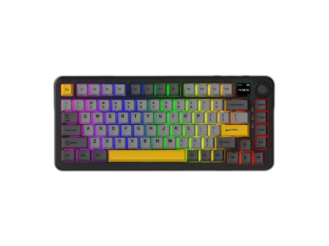 Teclado Mecânico Ajazz AK820 Max Plus Meridian Switch Original Preto Cinzento Amarelo Tri-mode com ecrã Teclado Gaming Teclado de Escritório