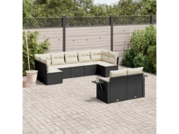 Jogo de Sofá 9 Peças P/ Jardim C/ Almofadões Vime Pe Preto Dkd Home Decor