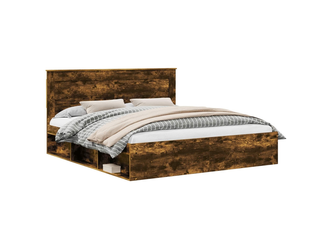 Estrutura da Cama com Cabeceira Carvalho Defumado 200x200 cm MAISON EXCLUSIVE