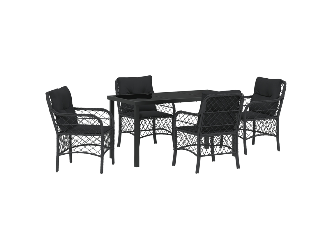 Conjunto 5 De Jantar Para Jardim Com Almofadas Vidaxl Vime Preto