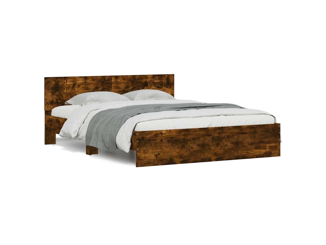 Vidaxl Estrutura Cama C/ Cabeceira/luzes Led 150x200cm Carvalho Fumado