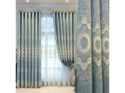 Cortina De Chenille Bordada Para Sala De Estar Ampla, Estilo Europeu, Azul-claro, 1,35 M X 2,7 M, Com Ilhoses (1 Painel)