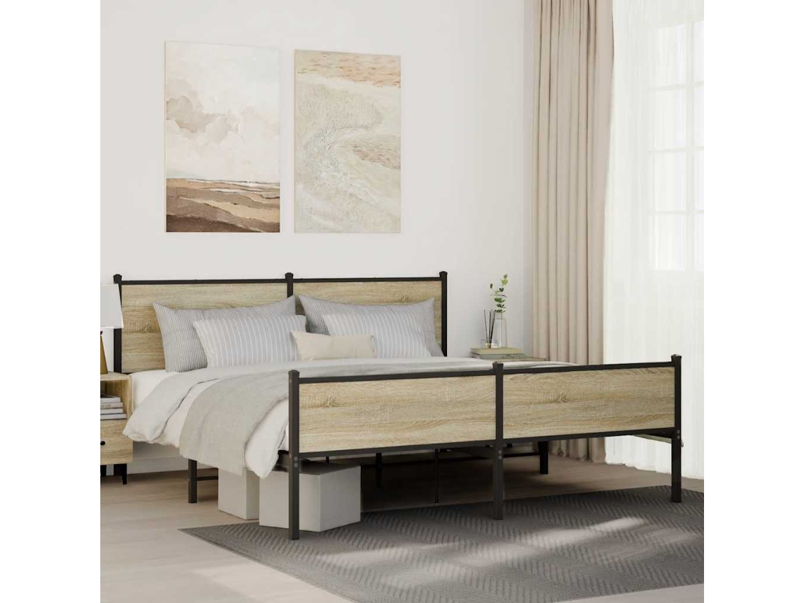 Vidaxl Estrutura De Cama Sem Colchão 160x200cm Metal Carvalho Sonoma