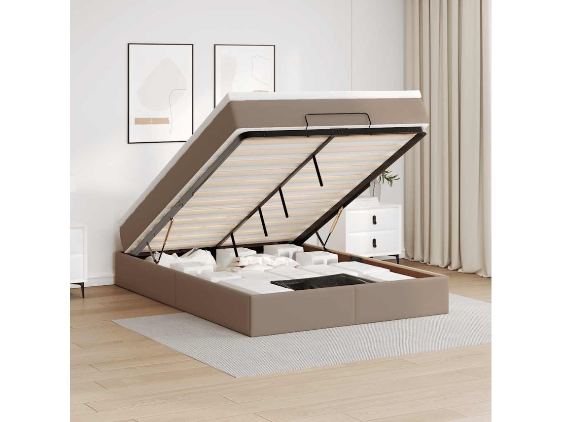 Vidaxl Estrutura De Cama Otomana Com Colchão Cappucino 140x190 Cm