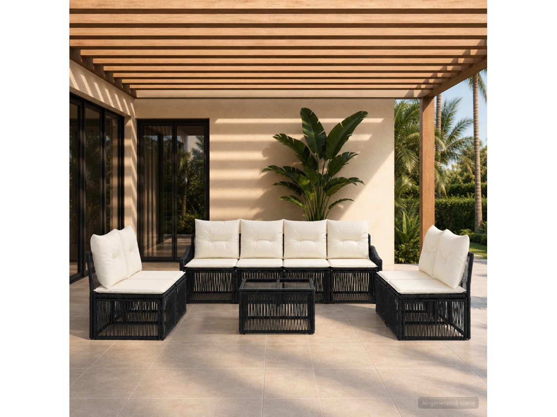 Vidaxl Conjunto De Sofá De Jardim 9 Unid. Preto Vime Pe