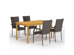 5 Pcs Conjunto De Jantar Para Jardim Marrom Dkd Home Decor